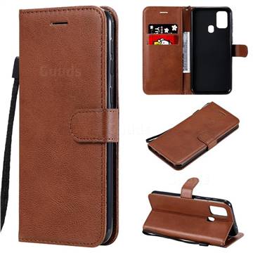Retro Greek Classic Smooth PU Leather Wallet Phone Case for Samsung Galaxy M31 - Brown