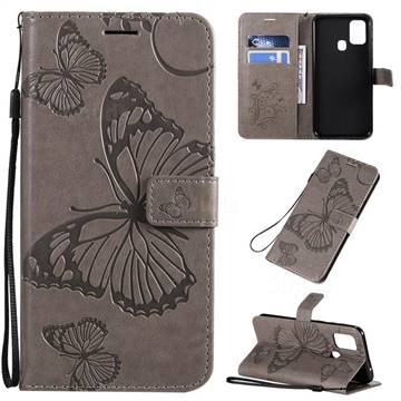 Embossing 3D Butterfly Leather Wallet Case for Samsung Galaxy M31 - Gray