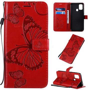 Embossing 3D Butterfly Leather Wallet Case for Samsung Galaxy M31 - Red