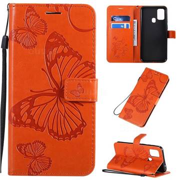 Embossing 3D Butterfly Leather Wallet Case for Samsung Galaxy M31 - Orange