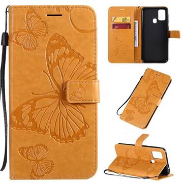 Embossing 3D Butterfly Leather Wallet Case for Samsung Galaxy M31 - Yellow