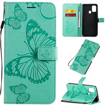 Embossing 3D Butterfly Leather Wallet Case for Samsung Galaxy M31 - Green