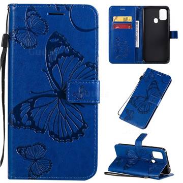 Embossing 3D Butterfly Leather Wallet Case for Samsung Galaxy M31 - Blue