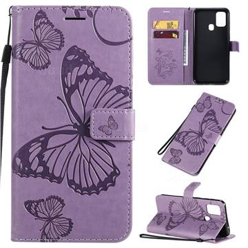 Embossing 3D Butterfly Leather Wallet Case for Samsung Galaxy M31 - Purple