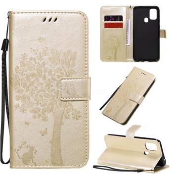 Embossing Butterfly Tree Leather Wallet Case for Samsung Galaxy M31 - Champagne