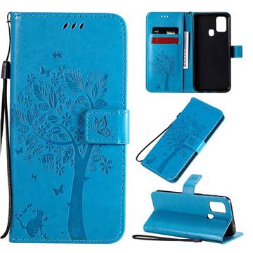 Embossing Butterfly Tree Leather Wallet Case for Samsung Galaxy M31 - Blue