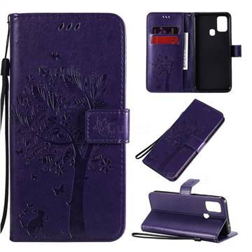 Embossing Butterfly Tree Leather Wallet Case for Samsung Galaxy M31 - Purple