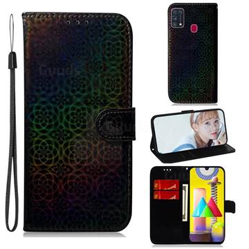 Laser Circle Shining Leather Wallet Phone Case for Samsung Galaxy M31 - Black