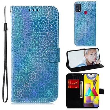 Laser Circle Shining Leather Wallet Phone Case for Samsung Galaxy M31 - Blue
