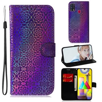 Laser Circle Shining Leather Wallet Phone Case for Samsung Galaxy M31 - Purple