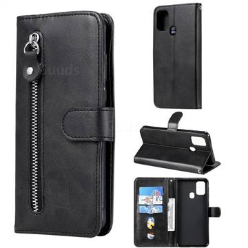 Retro Luxury Zipper Leather Phone Wallet Case for Samsung Galaxy M31 - Black