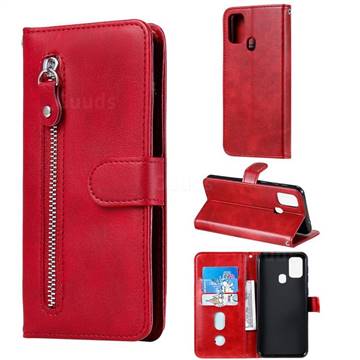Retro Luxury Zipper Leather Phone Wallet Case for Samsung Galaxy M31 - Red