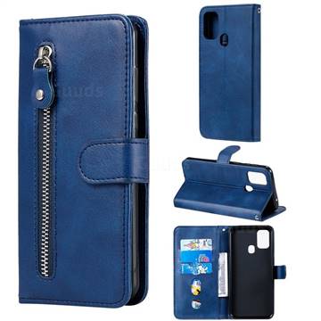 Retro Luxury Zipper Leather Phone Wallet Case for Samsung Galaxy M31 - Blue
