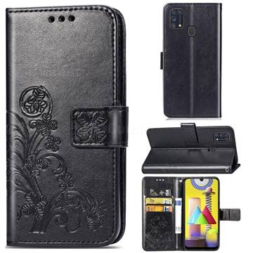 Embossing Imprint Four-Leaf Clover Leather Wallet Case for Samsung Galaxy M31 - Black