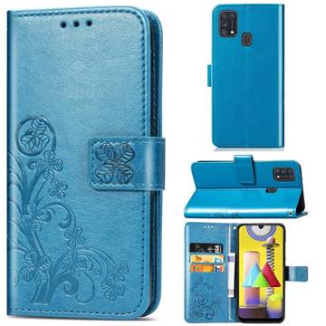 Embossing Imprint Four-Leaf Clover Leather Wallet Case for Samsung Galaxy M31 - Blue