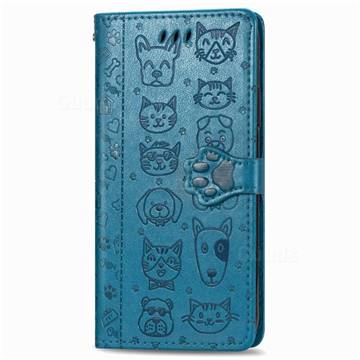 Embossing Dog Paw Kitten and Wallet Case for Galaxy M31 - Blue - Galaxy M31 Cases - Guuds