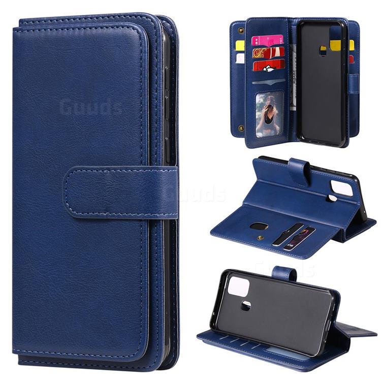 Multi-function Ten Card Slots and Photo Frame PU Leather Wallet Phone Case Cover for Samsung Galaxy M31 - Dark Blue