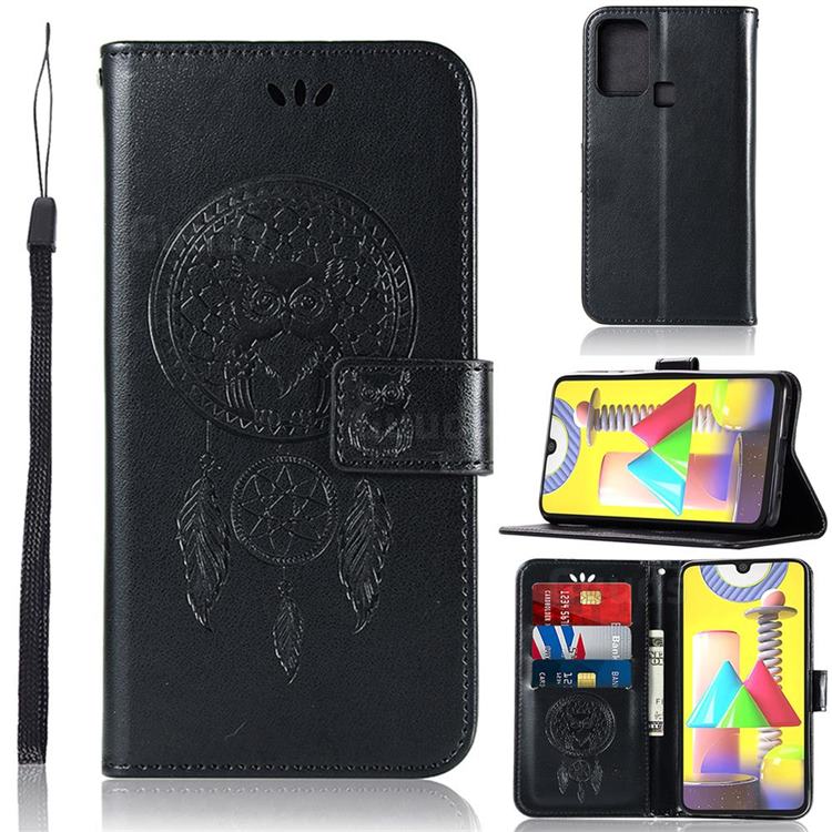 Intricate Embossing Owl Campanula Leather Wallet Case for Samsung Galaxy M31 - Black