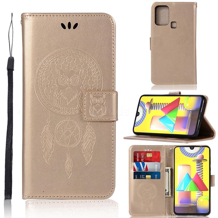 Intricate Embossing Owl Campanula Leather Wallet Case for Samsung Galaxy M31 - Champagne