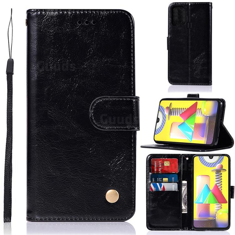 Luxury Retro Leather Wallet Case for Samsung Galaxy M31 - Black
