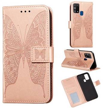 Intricate Embossing Vivid Butterfly Leather Wallet Case for Samsung Galaxy M31 - Rose Gold