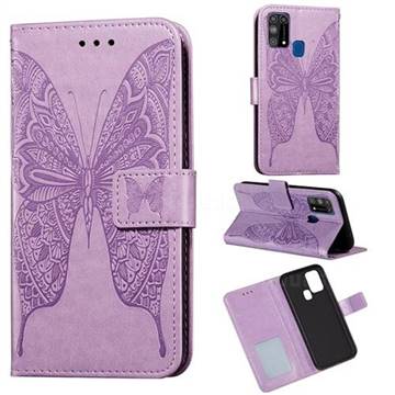 Intricate Embossing Vivid Butterfly Leather Wallet Case for Samsung Galaxy M31 - Purple
