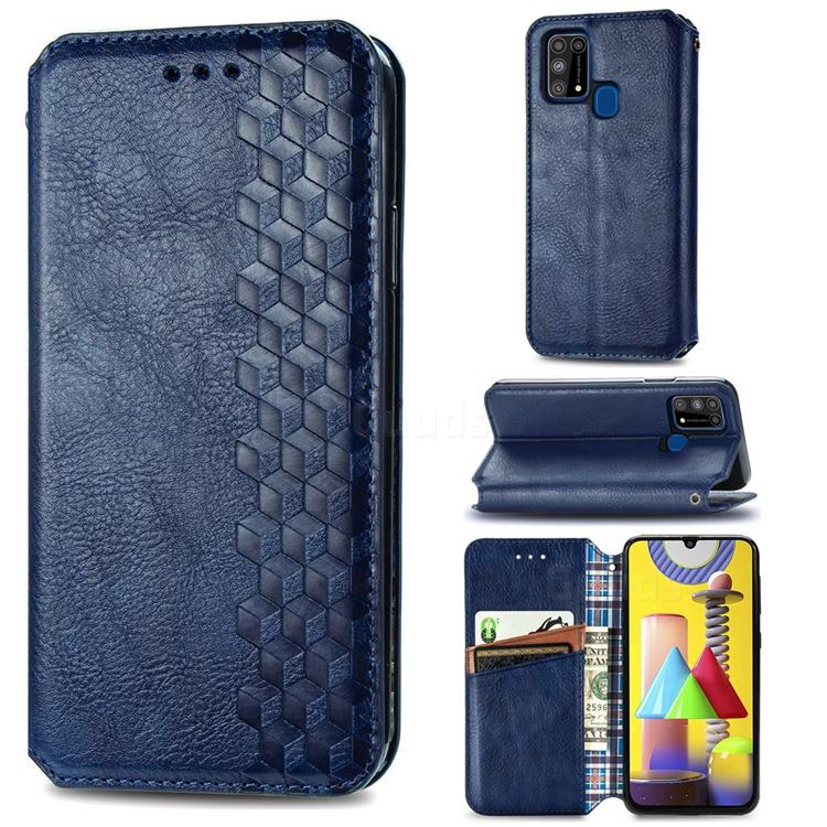 Ultra Slim Fashion Business Card Magnetic Automatic Suction Leather Flip Cover for Samsung Galaxy M31 - Dark Blue
