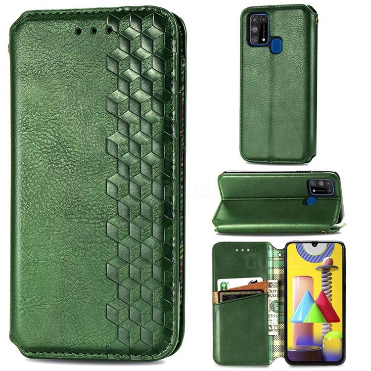 Ultra Slim Fashion Business Card Magnetic Automatic Suction Leather Flip Cover for Samsung Galaxy M31 - Green