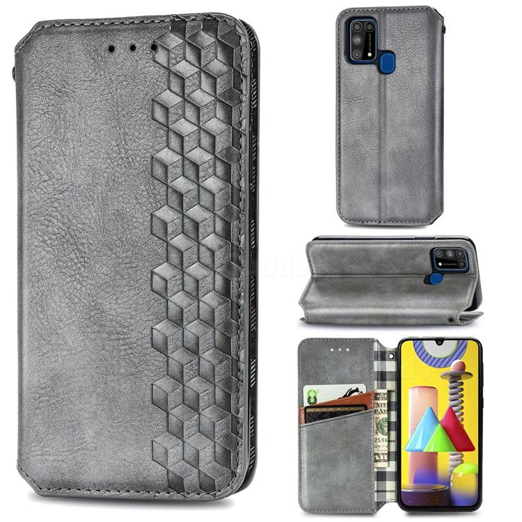 Ultra Slim Fashion Business Card Magnetic Automatic Suction Leather Flip Cover for Samsung Galaxy M31 - Grey