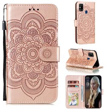 Intricate Embossing Datura Solar Leather Wallet Case for Samsung Galaxy M31 - Rose Gold