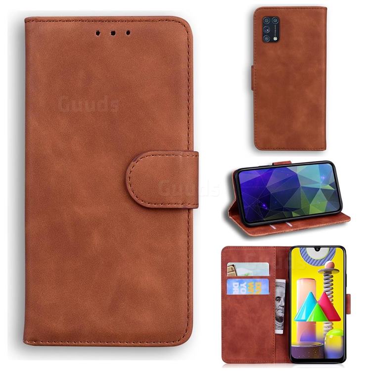 Retro Classic Skin Feel Leather Wallet Phone Case for Samsung Galaxy M31 - Brown
