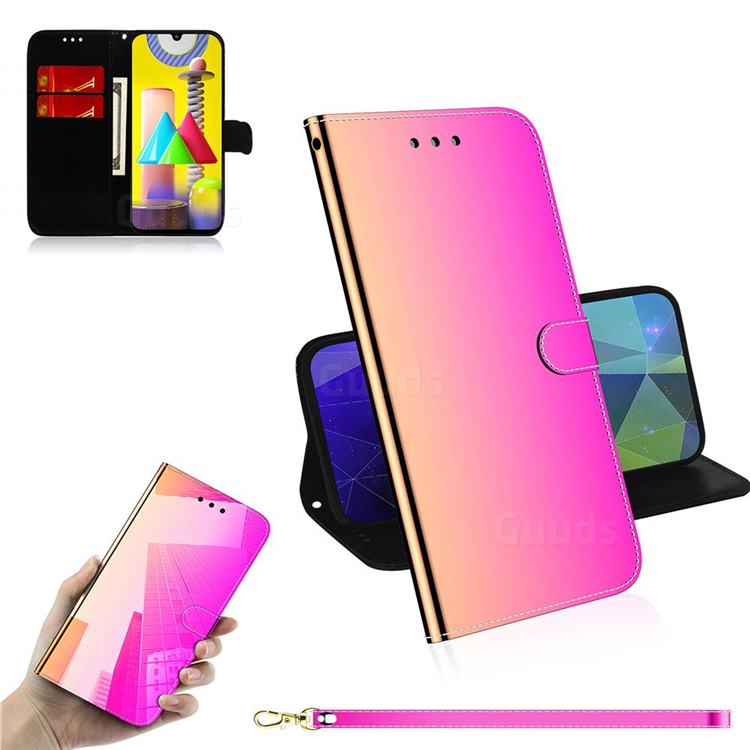 Shining Mirror Like Surface Leather Wallet Case for Samsung Galaxy M31 - Rainbow Gradient