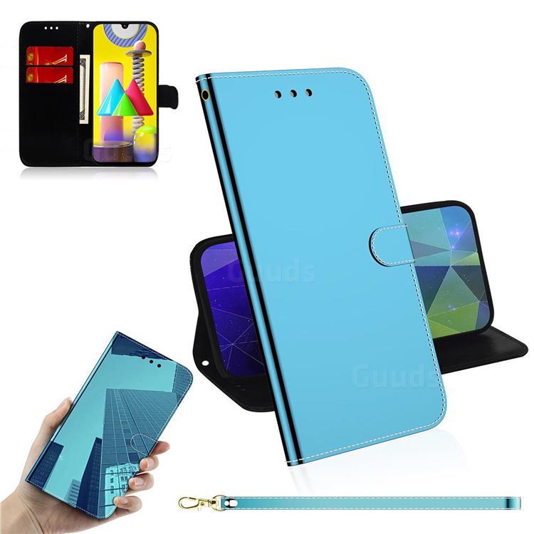 Shining Mirror Like Surface Leather Wallet Case for Samsung Galaxy M31 - Blue