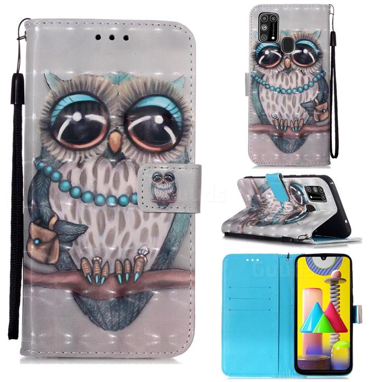 Sweet Gray Owl 3D Painted Leather Wallet Case for Samsung Galaxy M31