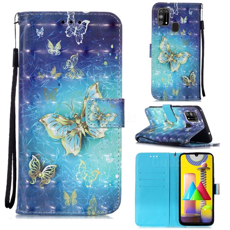Gold Butterfly 3D Painted Leather Wallet Case for Samsung Galaxy M31