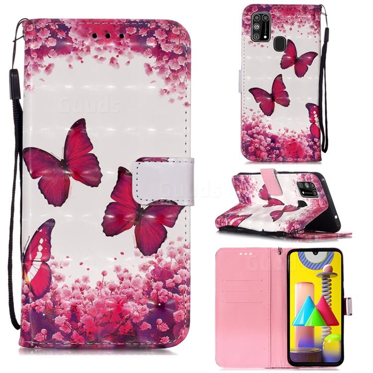 Rose Butterfly 3D Painted Leather Wallet Case for Samsung Galaxy M31