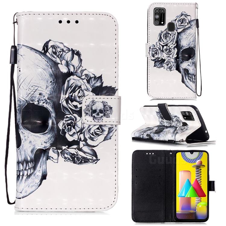 Skull Flower 3D Painted Leather Wallet Case for Samsung Galaxy M31
