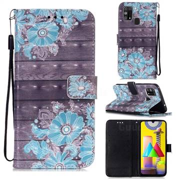 Blue Flower 3D Painted Leather Wallet Case for Samsung Galaxy M31