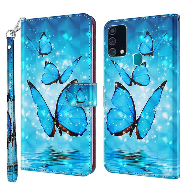 Blue Sea Butterflies 3D Painted Leather Wallet Case for Samsung Galaxy M31