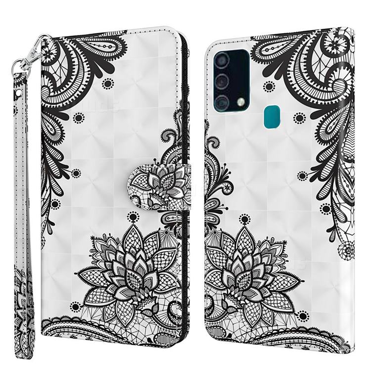 Black Lace Flower 3D Painted Leather Wallet Case for Samsung Galaxy M31