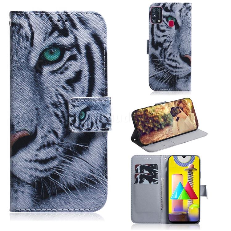 White Tiger PU Leather Wallet Case for Samsung Galaxy M31