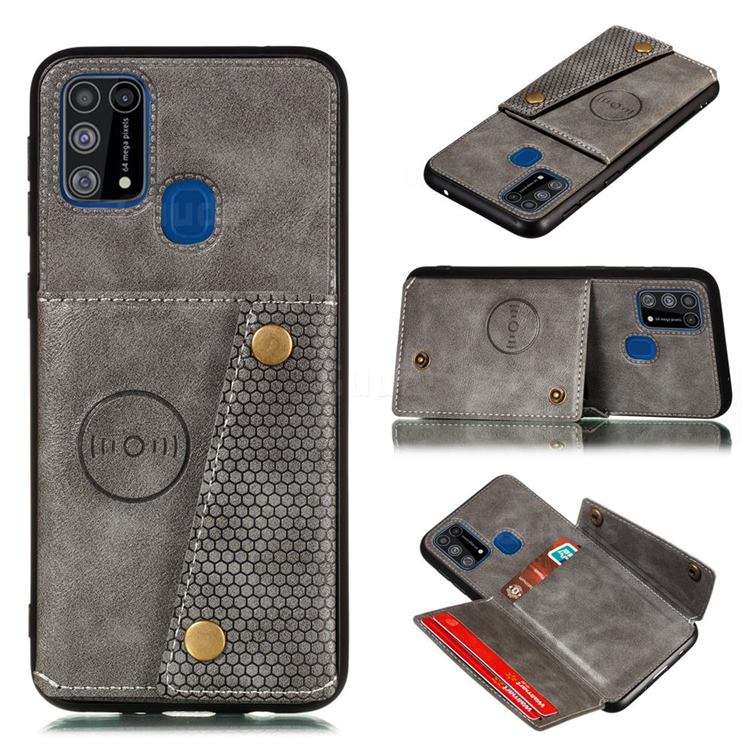 Retro Multifunction Card Slots Stand Leather Coated Phone Back Cover for Samsung Galaxy M31 - Gray