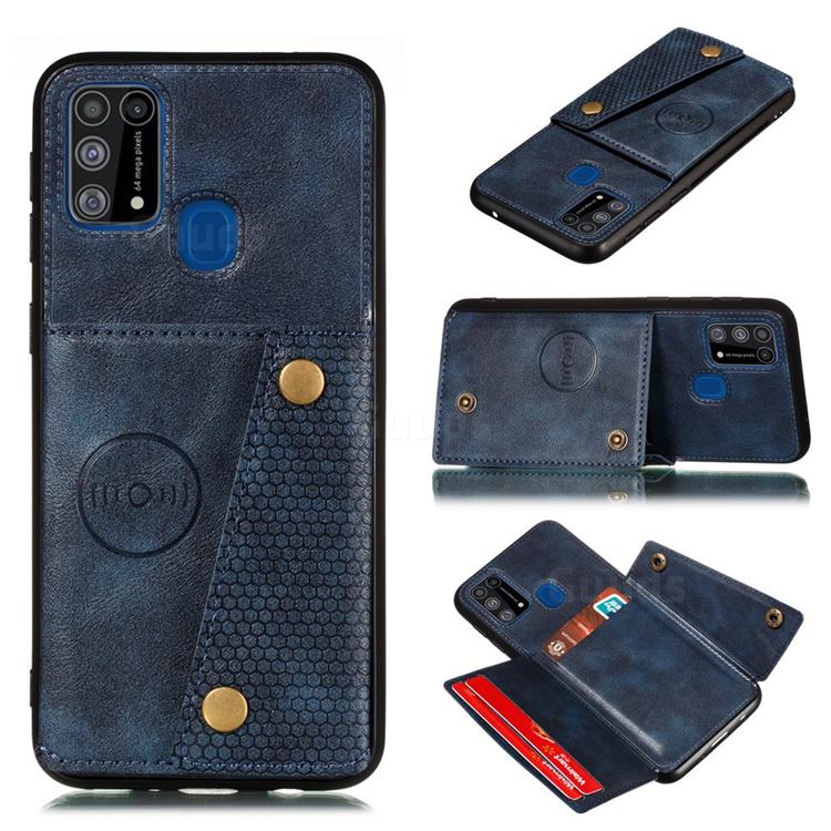 Retro Multifunction Card Slots Stand Leather Coated Phone Back Cover for Samsung Galaxy M31 - Blue