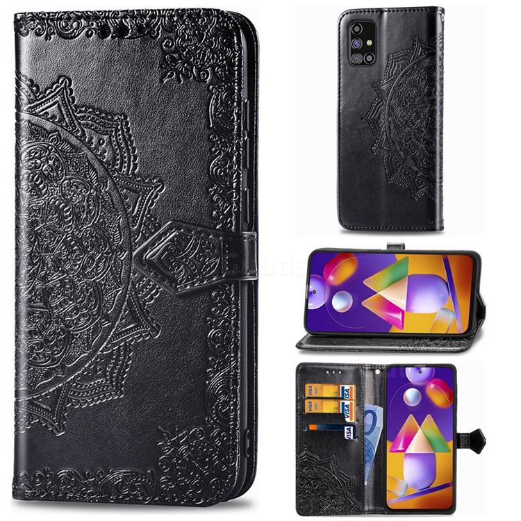 Embossing Imprint Mandala Flower Leather Wallet Case for Samsung Galaxy M31s - Black