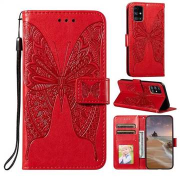 Intricate Embossing Vivid Butterfly Leather Wallet Case for Samsung Galaxy M31s - Red