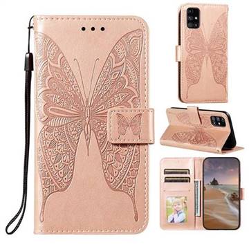 Intricate Embossing Vivid Butterfly Leather Wallet Case for Samsung Galaxy M31s - Rose Gold
