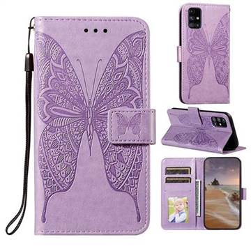 Intricate Embossing Vivid Butterfly Leather Wallet Case for Samsung Galaxy M31s - Purple