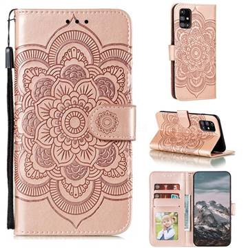 Intricate Embossing Datura Solar Leather Wallet Case for Samsung Galaxy M31s - Rose Gold