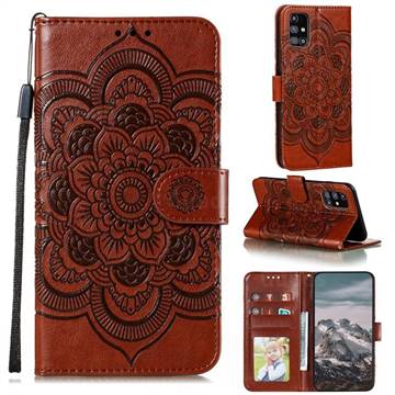 Intricate Embossing Datura Solar Leather Wallet Case for Samsung Galaxy M31s - Brown