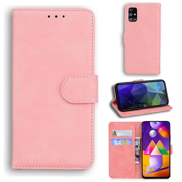 Retro Classic Skin Feel Leather Wallet Phone Case for Samsung Galaxy M31s - Pink